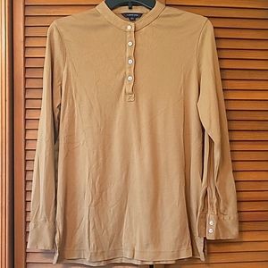 LANDS END Cotton Henley long sleeve shirt.  Tan sz MP (10-12)